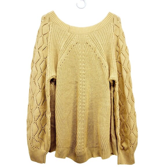 Beige Knit Sweater Size 2XL With Diamond Pattern Sleeves & Ribbed Hem - Picture 2 of 9